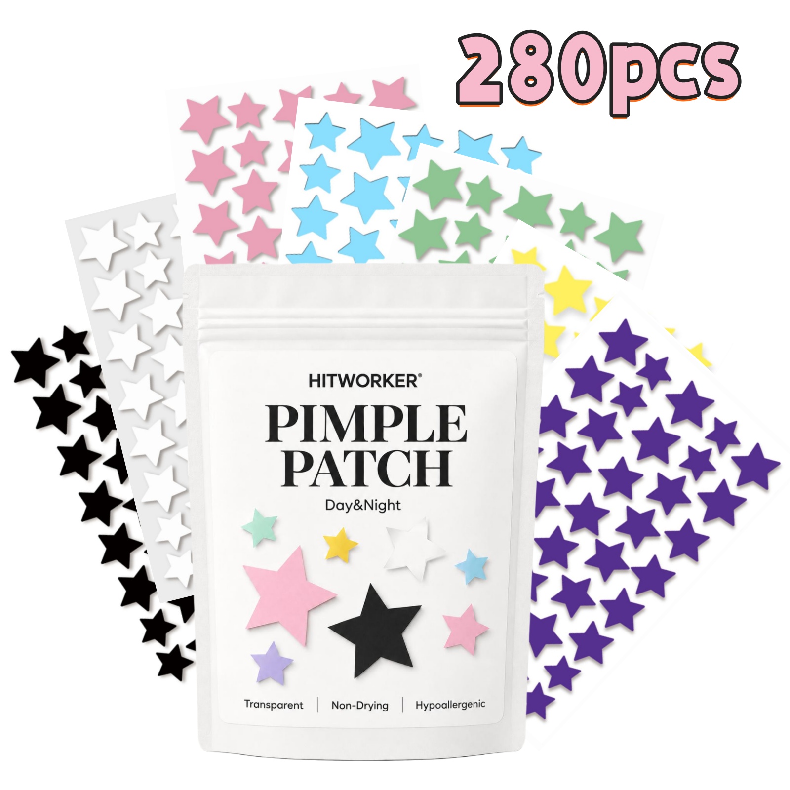 Hydrocolloid Acne Patch - 280 stuks regenboogkleurige ster acne puistpleisters,