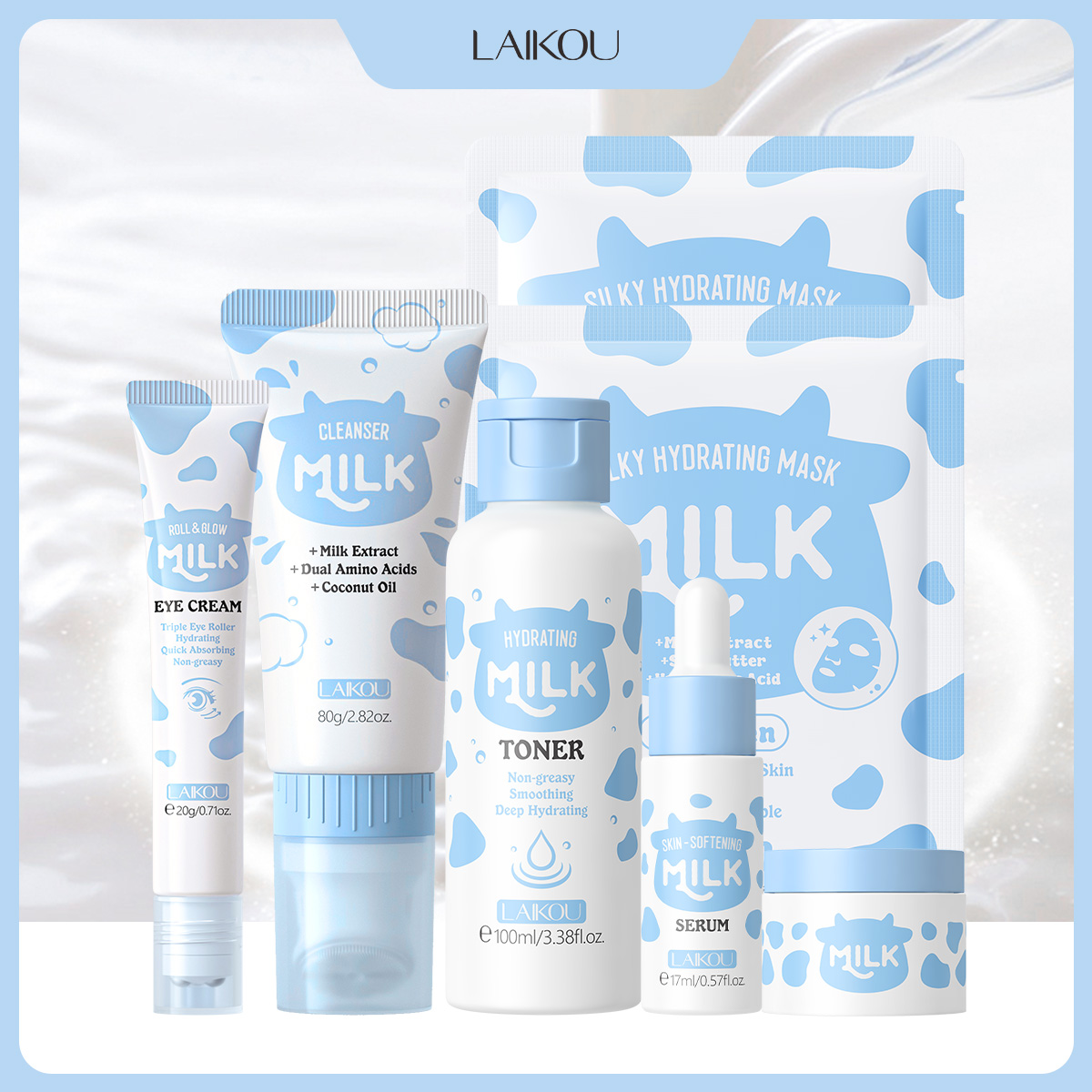 Skincare Glowing - LAIKOU 6-delige Melk Hydraterende Huidverzorgingsset Reinigingsmiddel